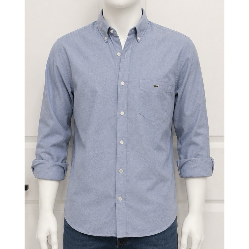 LACOSTE IZOD Men's Long Sleeve Button Up Oxford Shirt Blue Size 42 Large Preppy